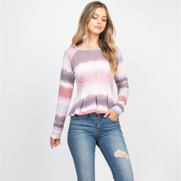 Long raglan sleeve round neck pleated detail tie-dye top NWT Choose your… - Picture 1 of 7